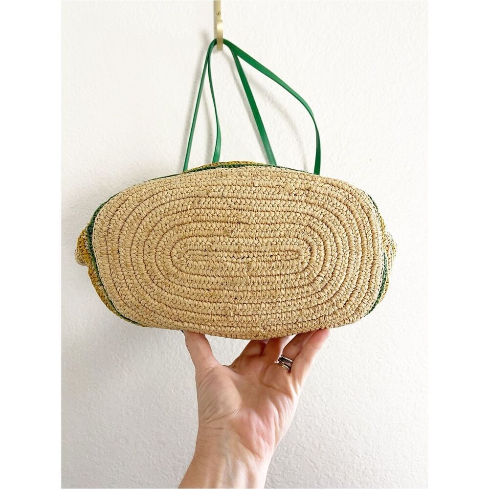 Maje Striped Raffia Basket Bag in the "Casino Green" Summer Stripe Beach Bag - Picture 5 of 13